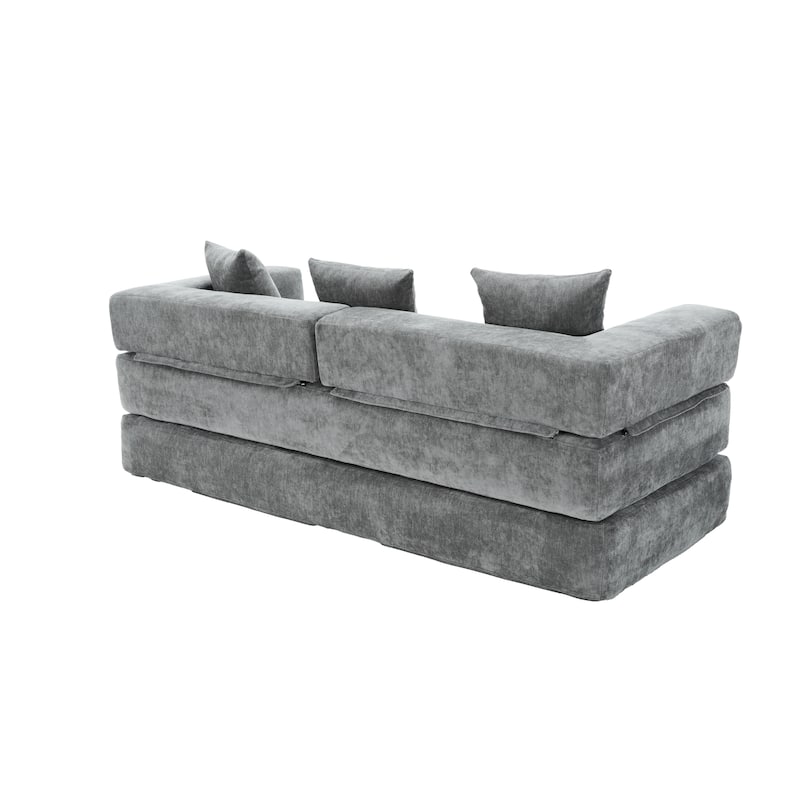 Queen Foldable Sofa Bed, 6-in-1 Convertible Sleeper Sofa with Mattress, Chaise Lounge Loveseat with Removable Cover