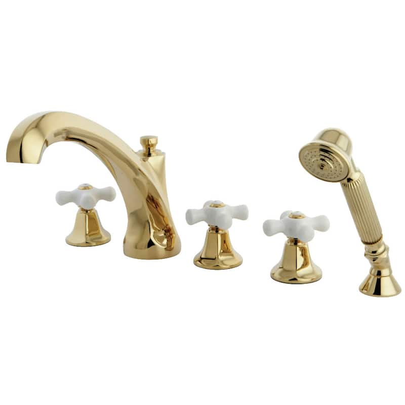 Kingston Brass Deck Mounted Roman Tub Filler with Diverter and Cross