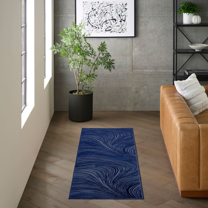 DKNY Central Park West Indoor only Abstract Glam Area Rug - 2' x 6' - Navy - Runner