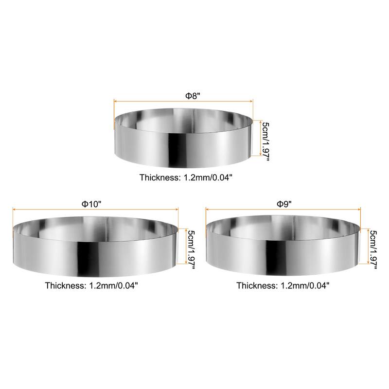Round Cake Ring Stainless Steel Pastry Mousse Dessert Ring - 8/9/10 Inch
