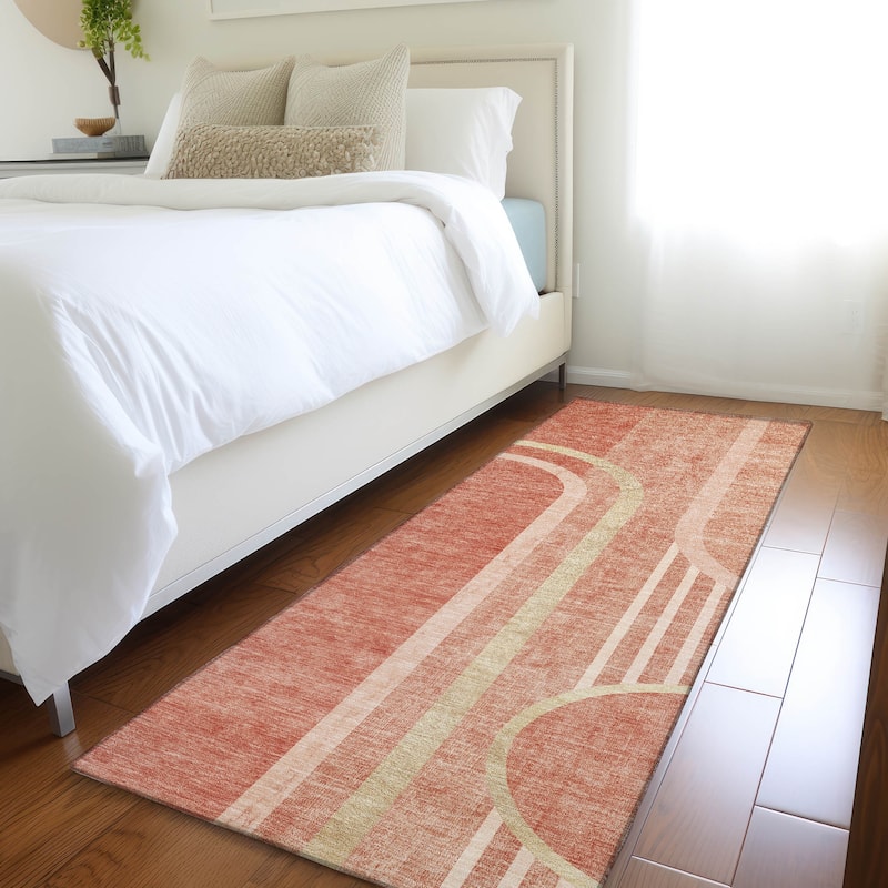 Machine Washable Indoor/ Outdoor Chantille Mid Century Modern Rug - Salmon - 2'3" x 7'6"