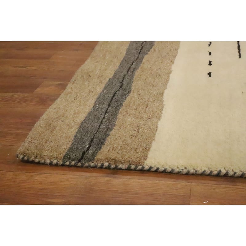 Hand Knotted Oriental 100% Wool Carpet Modern Modern Brown Gabbeh Area Rug - 6' 6'' X 4' 5''