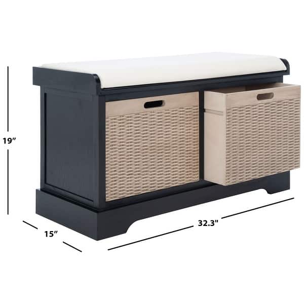 dimension image slide 0 of 4, SAFAVIEH Landers 2-Drawer with Cushion Storage Bench - 32.3" W x 15" L x 19" H