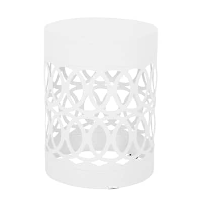 Feio Outdoor Side End Table 14 Inch Round Geometric Pattern White Iron