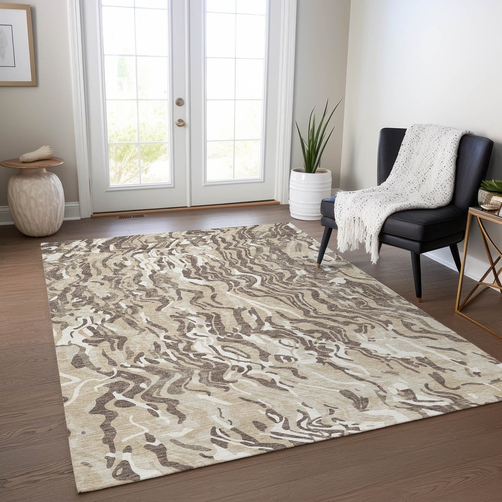 Machine Washable Indoor/ Outdoor Abstract Flow Chantille Rug