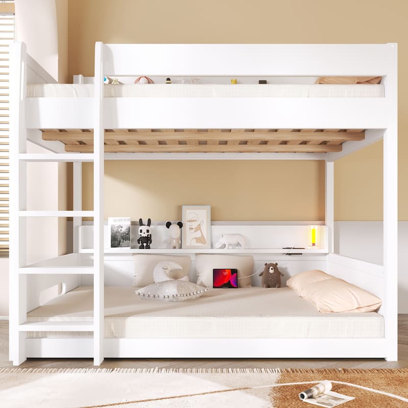 Queen over Queen Bunk Bed with Storage Shelves & USB Ports by Harper&Bright Designs