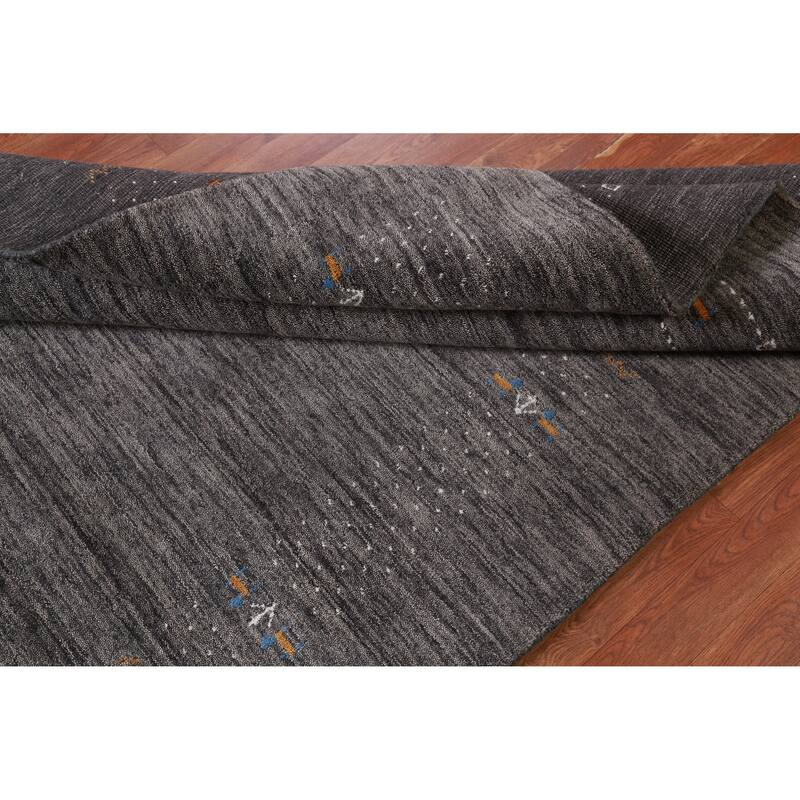 Hand Knotted Oriental 100% Wool Carpet Tribal Stripe Greys & Charcoal Gabbeh Area Rug - 7' 11'' X 5' 7''