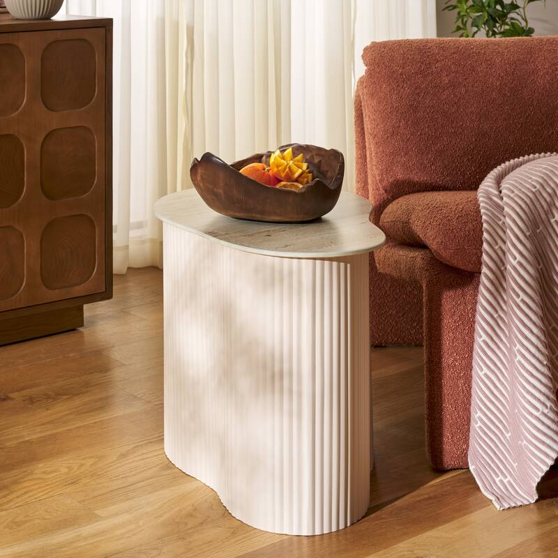 SAFAVIEH Home Mtp Medium Ceramic Side Table - 24"W x 17"D x 18"H - Beige Ceramic/Beige