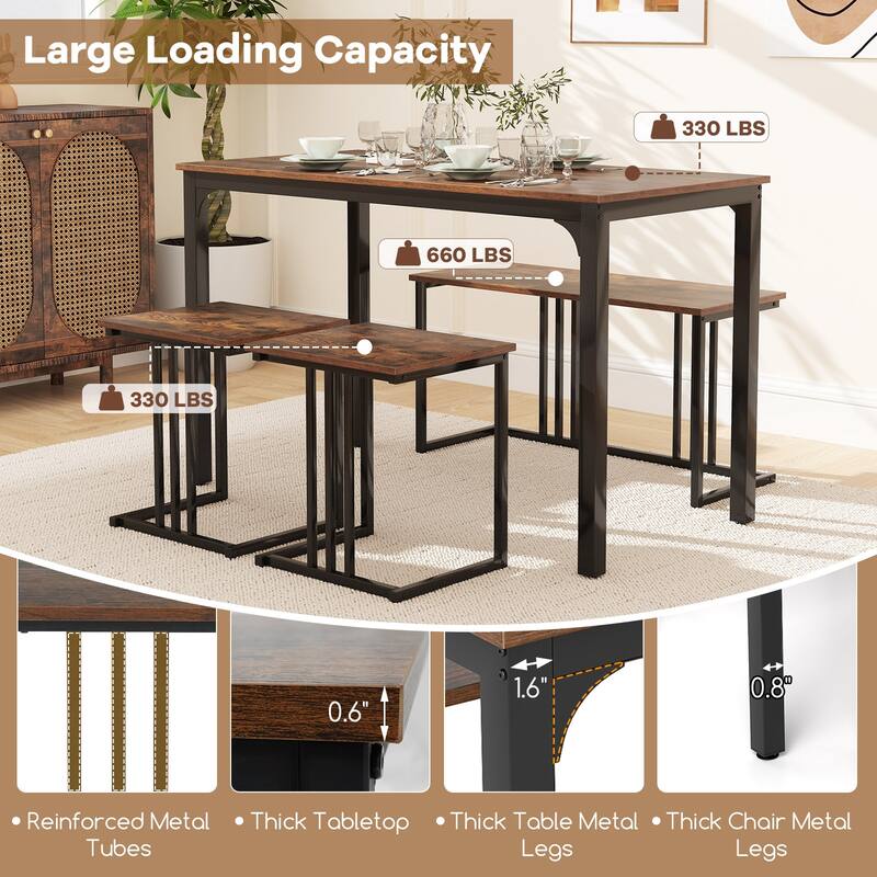 Gymax 4-Piece Dining Table Set Industrial Kitchen Table Set w/ Bench &
