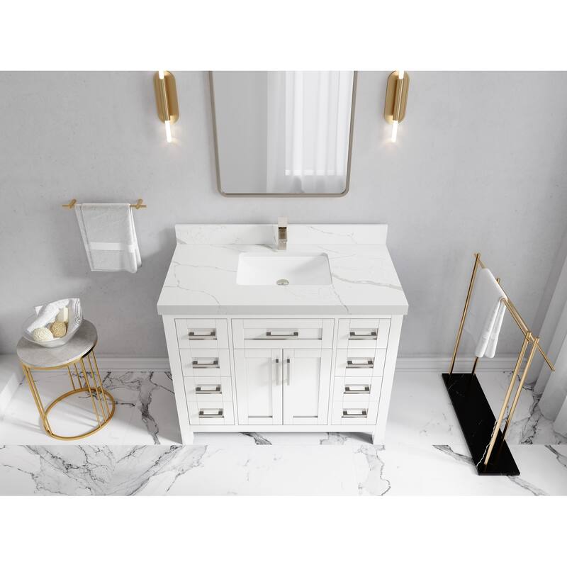 Willow Collections 42 in. W x 22 in. D Cambridge Single Sink Bathroom Vanity with Countertop - 2" Calacatta Laza - White