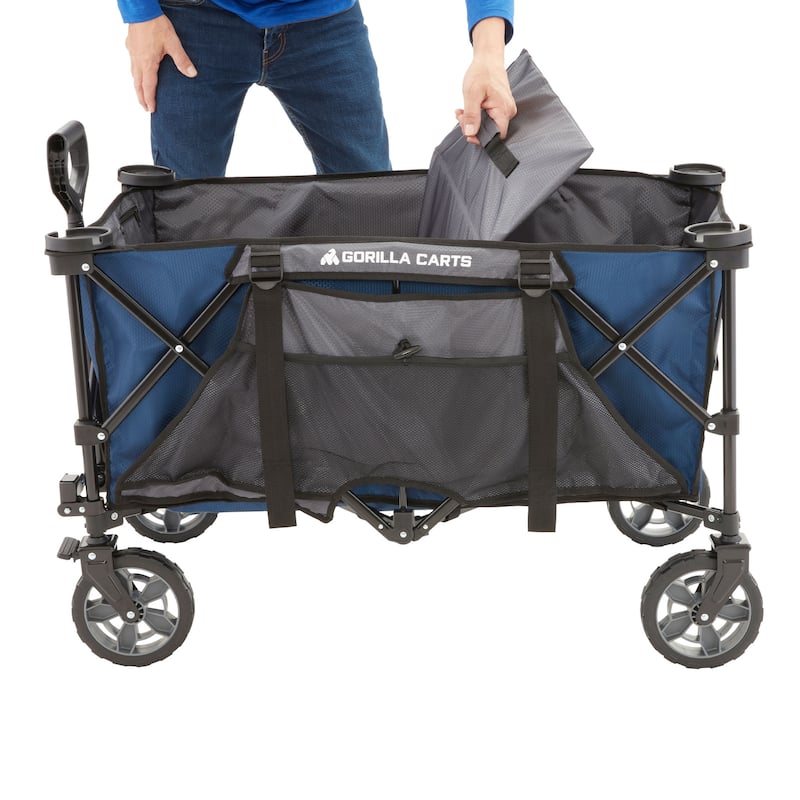 Gorilla Carts 7 Cubic Feet Foldable Utility Beach Wagon with Oversized Bed, Blue - (W x H x D): 25.2 x 2.4 x 38.7 inches