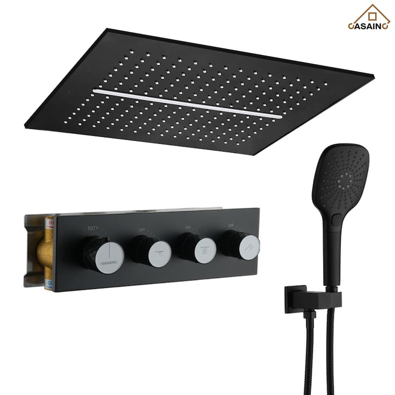 Luxury Thermostatic Shower System 5-Spray Patterns 16" Ceiling Mount Fixed and Handheld Shower Head - 15.7" x 15.7"