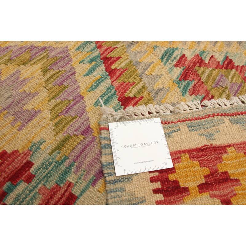 ECARPETGALLERY Flat-Weave Bold and Colorful Olive Wool Kilim - 2'9 x 4'5