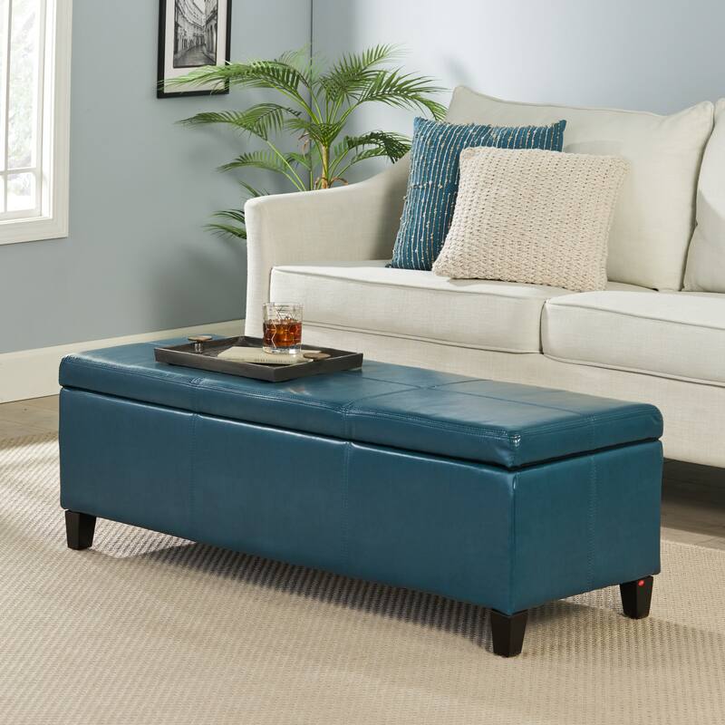 Leather Upholstered Storage Bench Indoor Bench, Ottoman Bench Makeup Bench with Safety Hinges for Mudroom Bedroom
