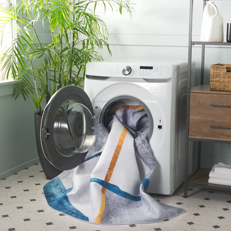 SAFAVIEH Tacoma Machine Washable Slip Resistant Patty Mid-Century Modern - 2' 6" x 4' - Grey/Light Grey - Rectangle