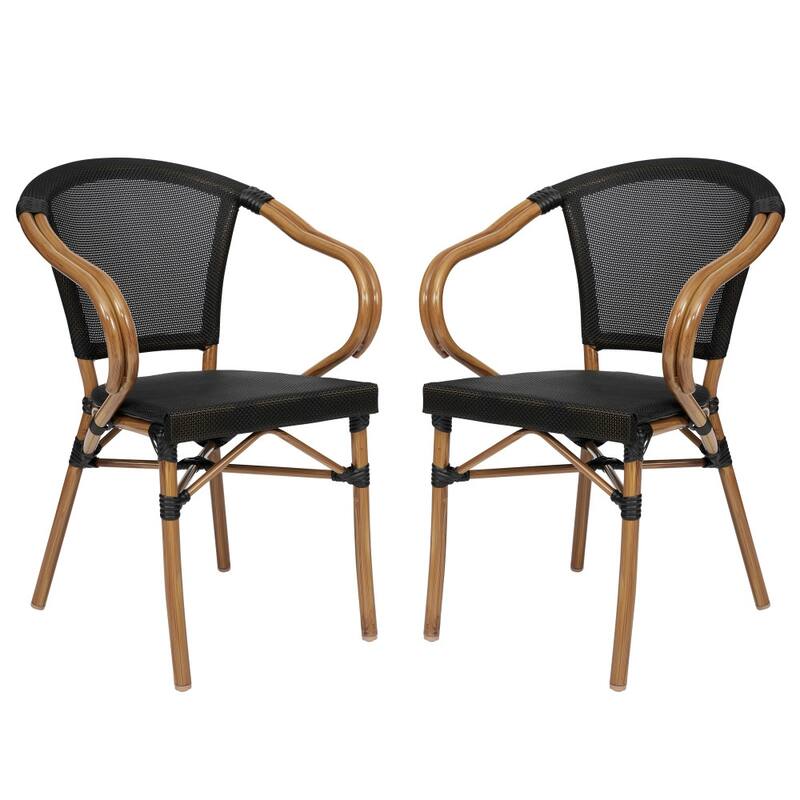 2 Pack All-Weather Commercial Paris Chairs with Arms and Metal Frame