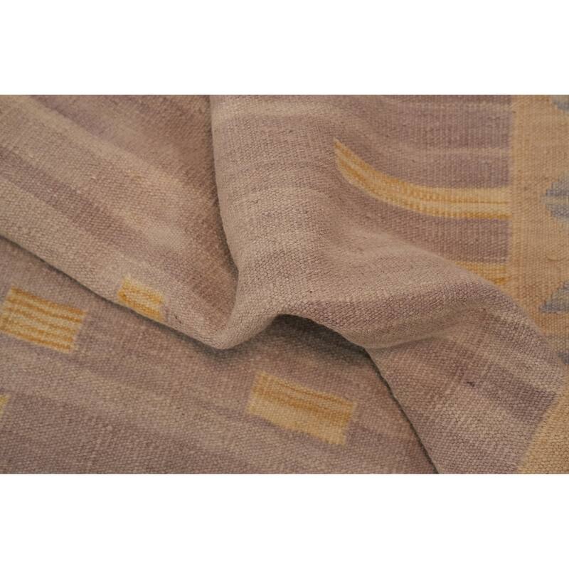 Hand Woven Oriental 100% Wool Carpet Southwestern Tribal Purples Kilim Runner Rug - 9' 7'' X 2' 8''