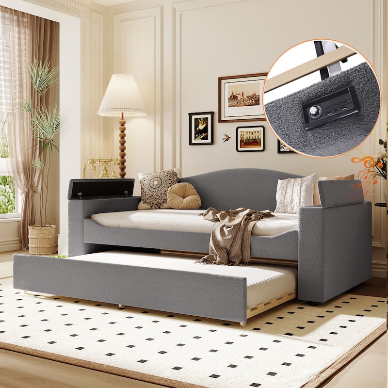 Twin Size Upholstered Daybed with Storage Armrests