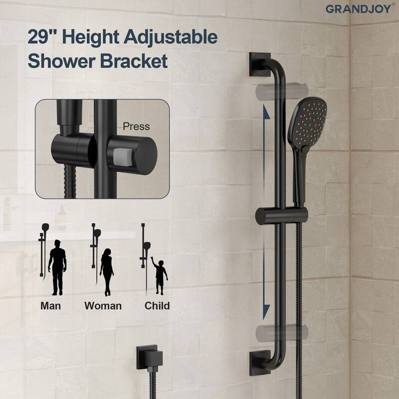GRANDJOY 2-Spray Concealed Rain Shower System with Handheld, Wall-Mount Modern Design