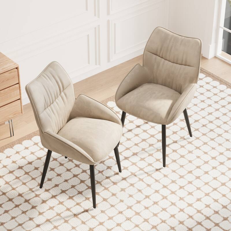 Dining Chairs Set of 2, Velvet Accent Chair Modern Kitchen Arm Chairs Upholstered Chair with Metal Legs for Kitchen