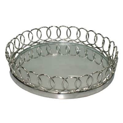 Jiallo Gala Gallery 13.75-inch Round Polished Metal Serving Tray