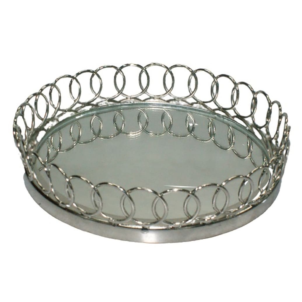 Jiallo Gala Gallery 13.75-inch Round Polished Metal Serving Tray