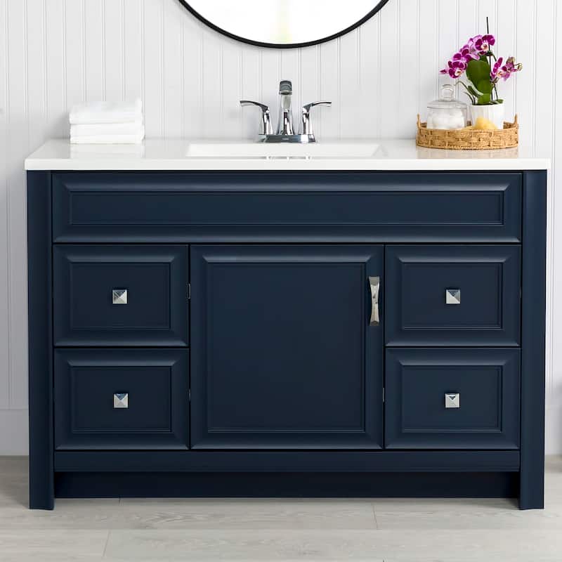 Spring Mill Cabinets Nimay 48.5" Bathroom Vanity With 1-Door Cabinet, 4 Drawers, and White Sink Top - Blue