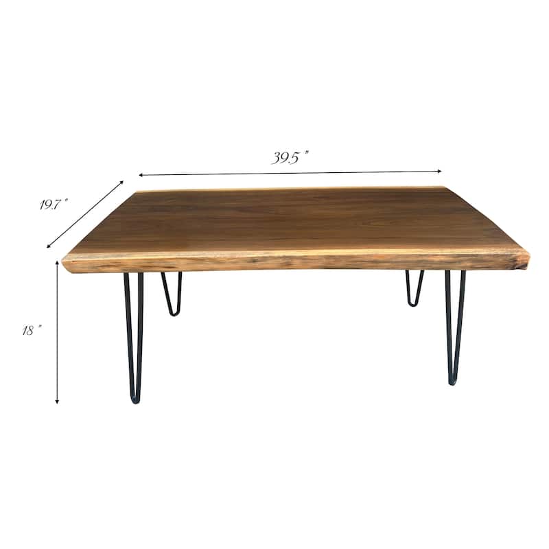 Greenage Rustic Rectangle Teak Wood Table With Black Metal Legs - 39.5"x19.7"x16