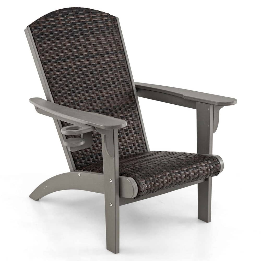 Costway Patio Adirondack Chair with Rattan Padded Seat Wide Armrests & - See Details