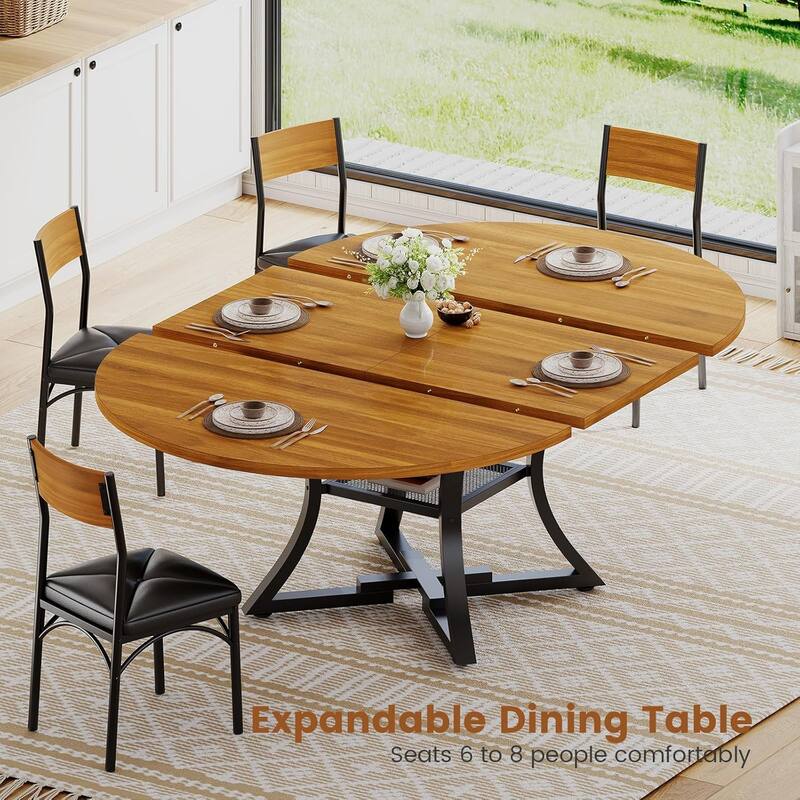 Extendable Dining Table Set 4-6 People 5-Piece Kitchen Table Set with 4 Cushion Chairs