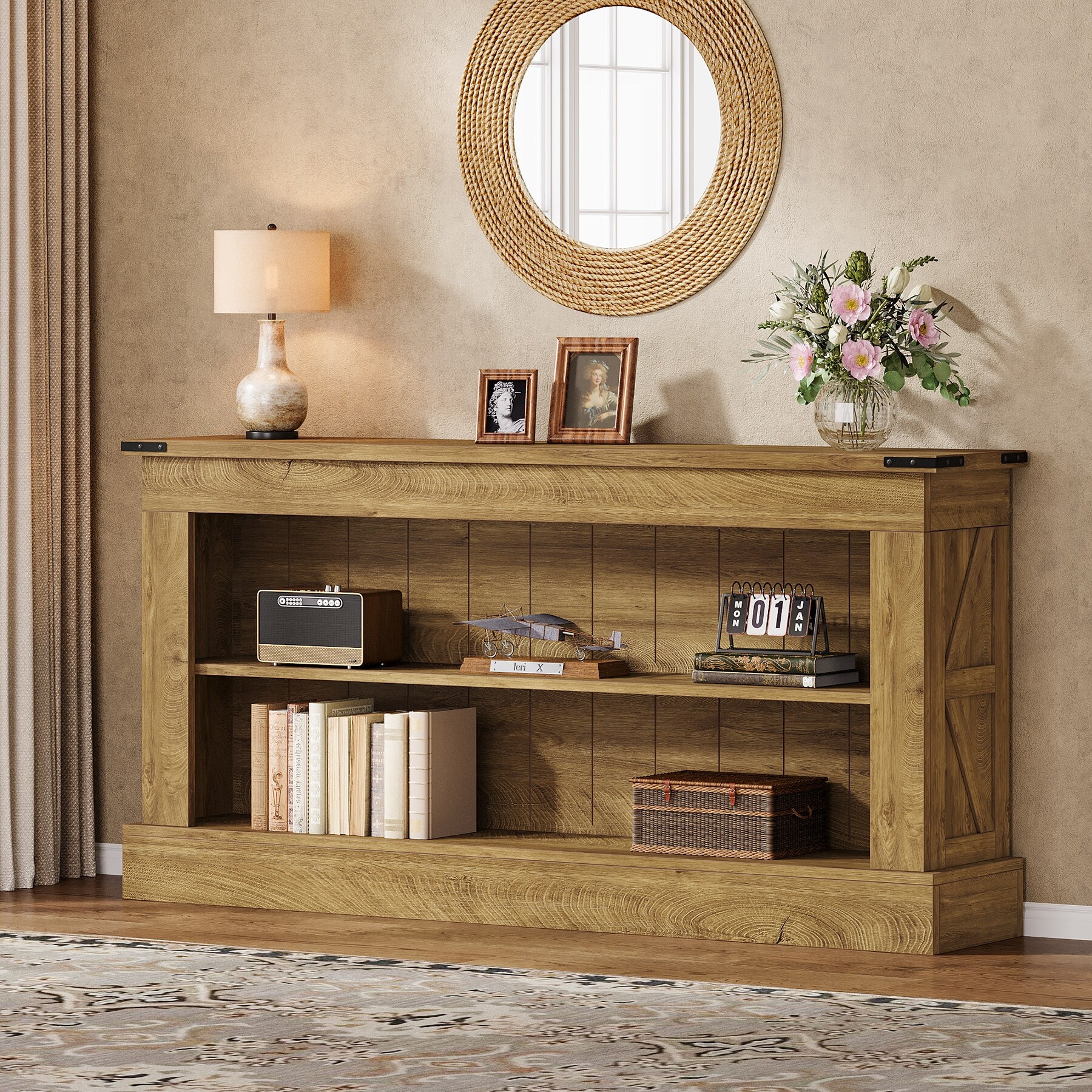 63-Inch Long Console Table with Shelf, 3 Tier Modern Entryway