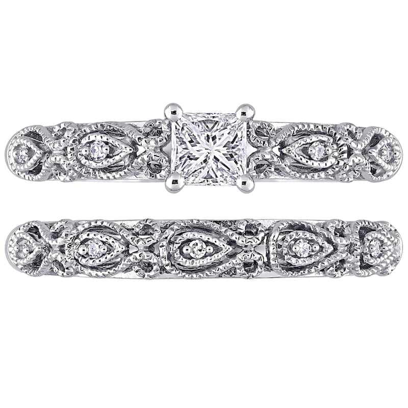 Miadora Signature Collection 10k White Gold 1/3ct TDW Diamond Vintage Bridal Set