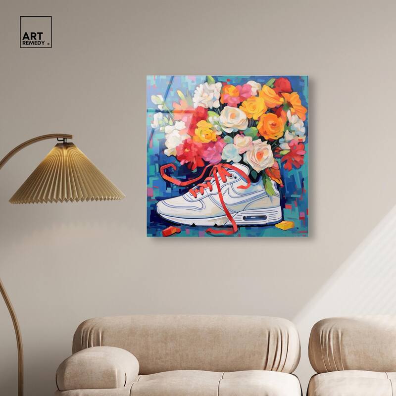 Whimsical Sneaker with Flowers Acrylic by Art Remedy, Ready to Hang