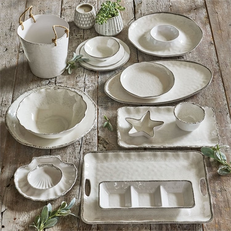 10 in. Veranda Cracked Glazed Solid Melamine Plastic Dinnerware Plates Set of 4 Dishwasher Safe Indoor Outdoor Round Ivory