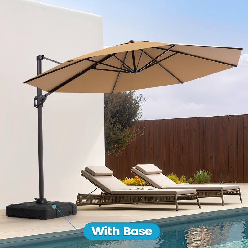 Outdoor 11 Ft Patio Cantilever 360 Degree Rotation Offset Umbrella with Base