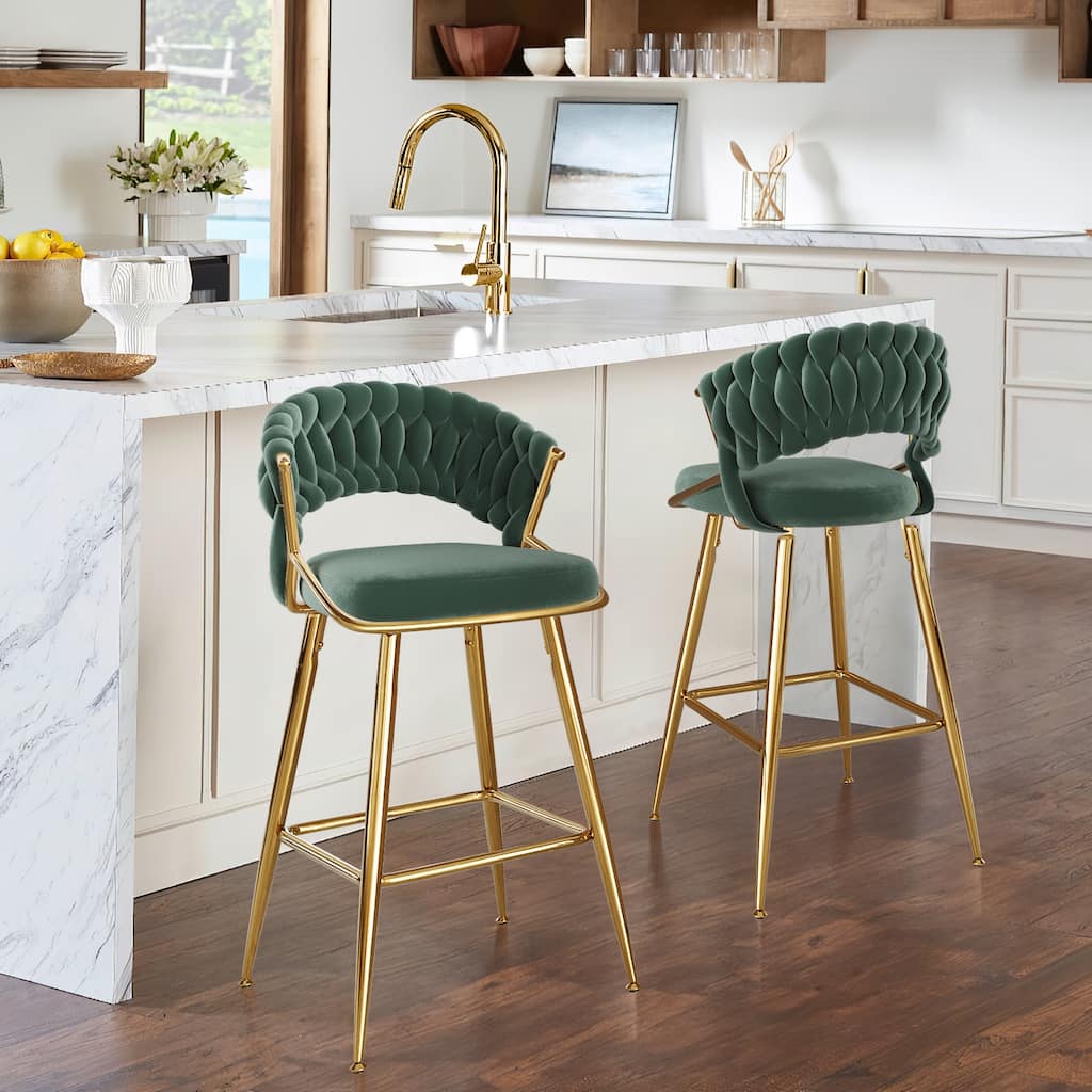 25.2" Modern Velvet Counter Stool with Gold Accents, Ergonomic Design & Plush Seat for Kitchen Island & Bar