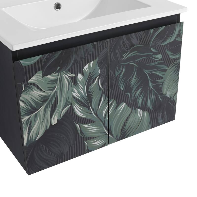 Plywood Wall Mounting Bathroom Vanity Set in Black with Integrated Ceramic Sink
