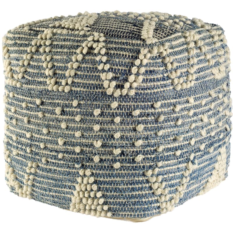 Rofi Blue Denim & Cream Cotton Stitched Square Pouf