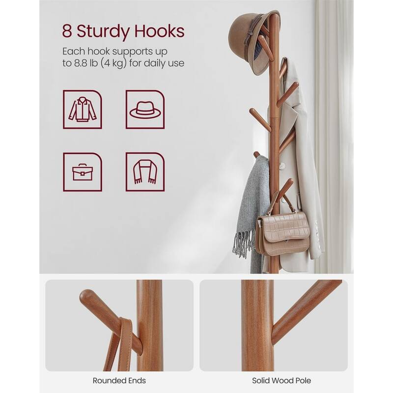 67.2" Tall Modern Wooden Coat Stand Hall Tree with Shelf and 8 Hanging Hooks for Entryway and Bedroom