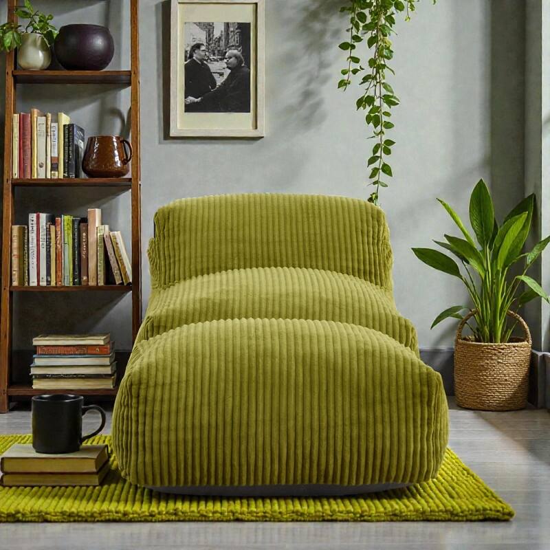 Large Memory Foam Bean Bag Chair for Adults, Corduroy Lounger Sofa with Ottoman