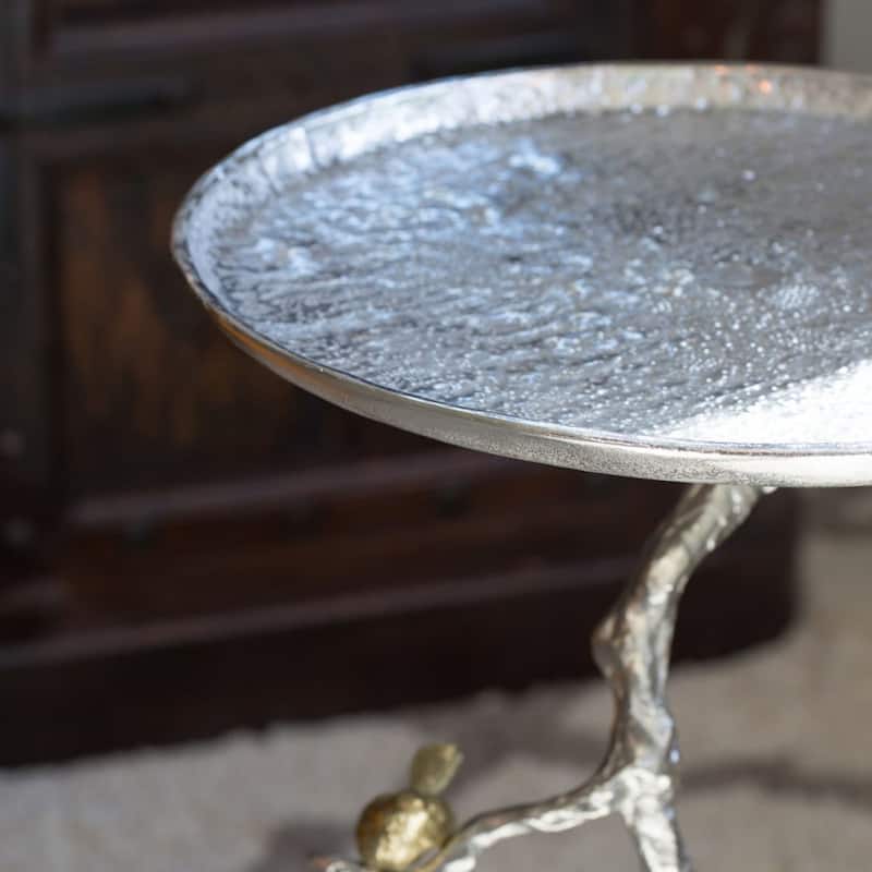 28" White and Gold Welling Demilune Round Side Table