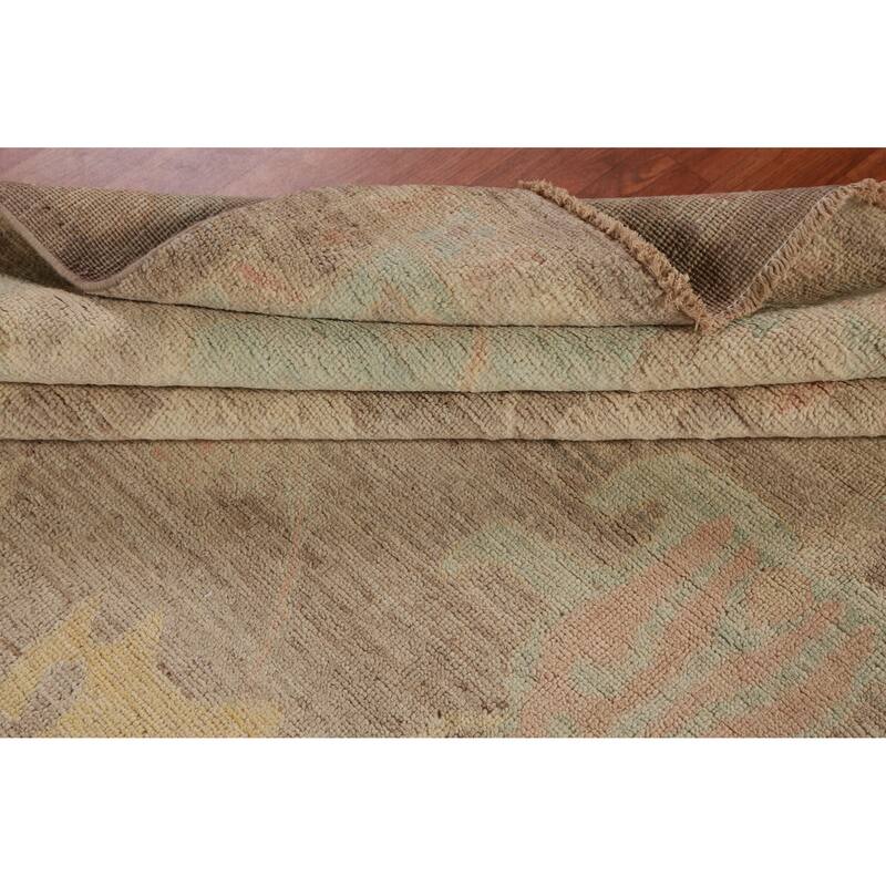 Hand Knotted Oriental 100% Wool Carpet Transitional All-Over Brown Oushak Area Rug - 13' 5'' X 9' 11''