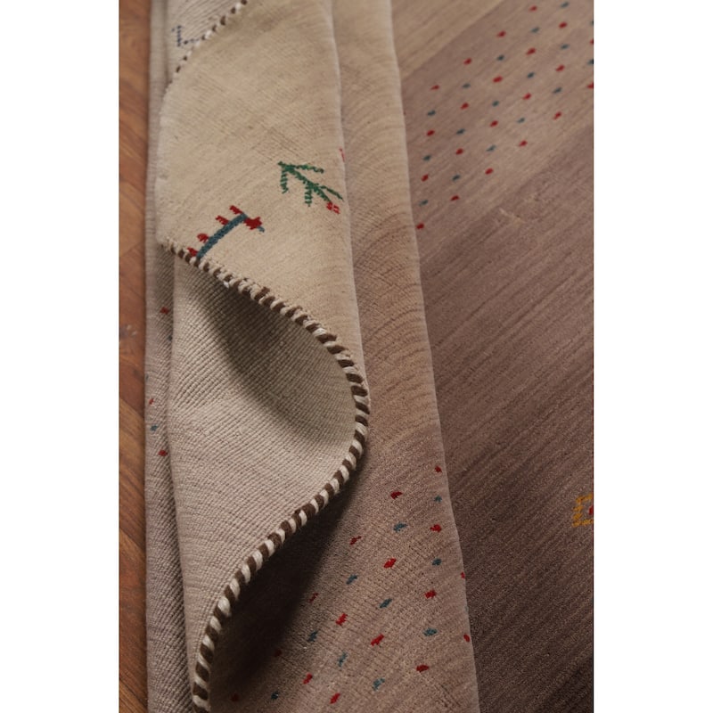 Hand Knotted Oriental 100% Wool Carpet Tribal Stripe Brown Gabbeh Area Rug - 5' 10'' X 4' 2''