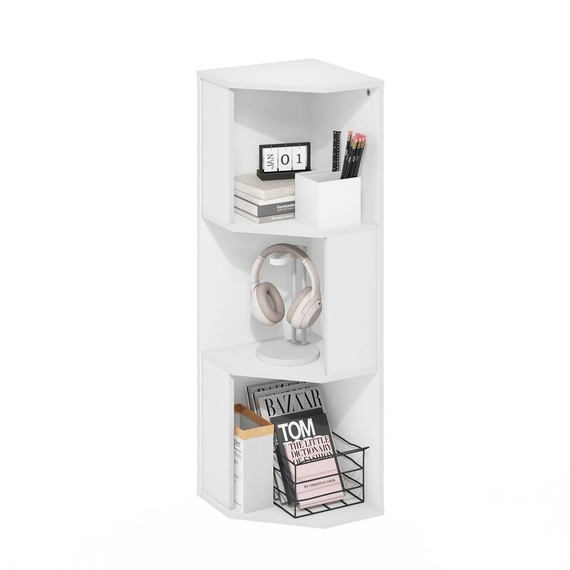 36.6 in. Tall White Wood 3-Shelf Bookcase