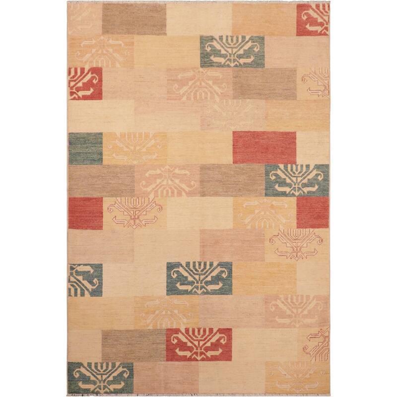 Rustic Bohemian Ri Gabbeh Hand Knotted Wool Area Rug - 6'0'' x 8'8''