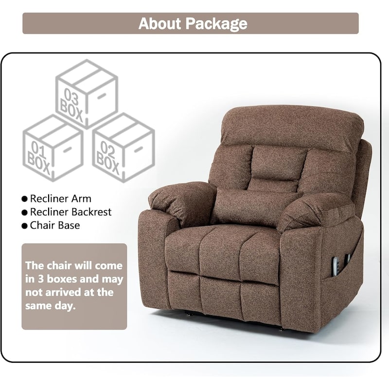 Luxury Electric Lift Recliner with Heat, Massage, 180° Recline, 4 OKIN Motors, Dual Remotes, and Cup Holders.