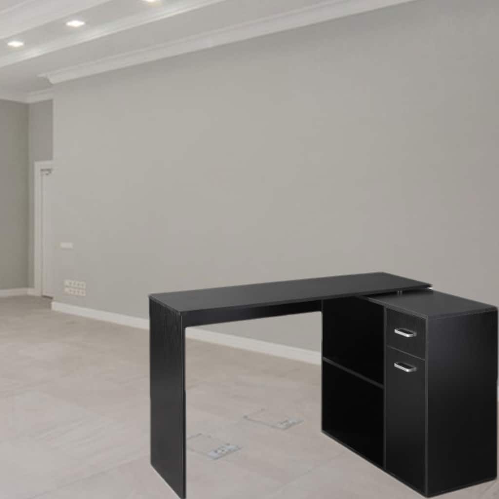 Adjustable L-Shaped Desk with Storage Cabinet, Drawer, and Shelves ,180° Rotating Study Desk for Small Spaces