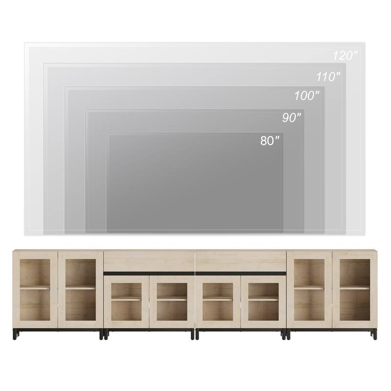 4-in-1 Modern Dresser with 2 Drawers & Glass Doors, Adjustable Shelf & Metal Base Storage Cabinet for Bedroom
