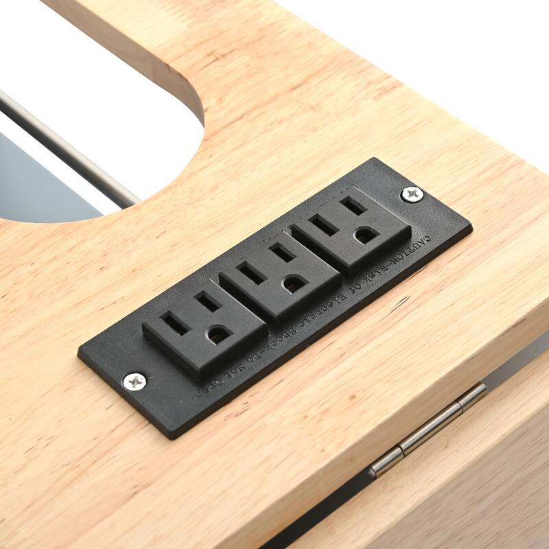 39.80'' Rubber wood Kitchen Island with Power Outlet, Drop Leaf, Adjustable Shelf and 2 Drawers - 39.8'' x 29.33'' x 33.7''