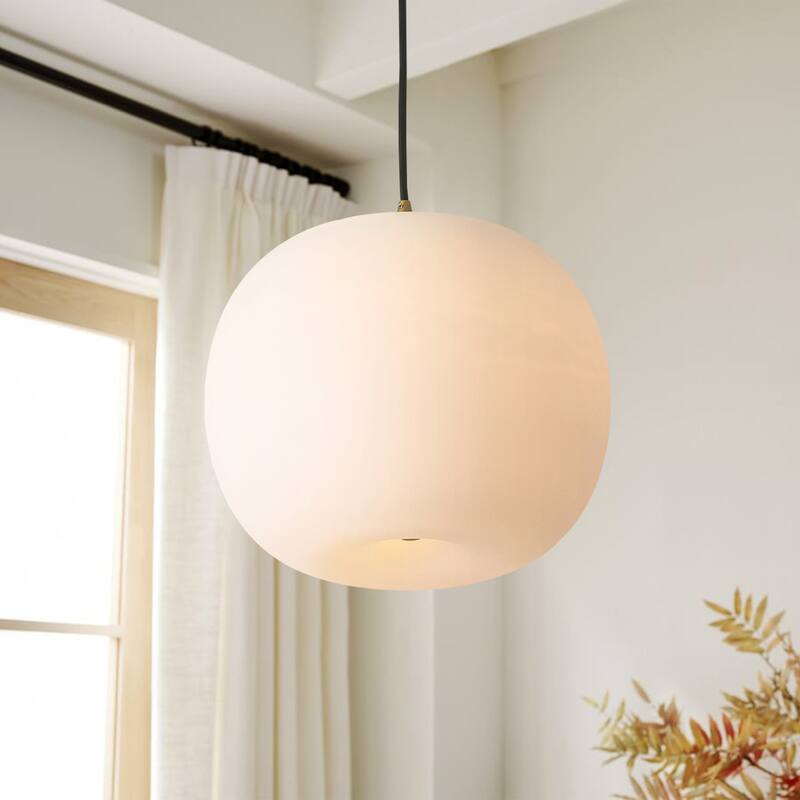 1-Light Modern Gold Hanging Pendant Light with Opal Glass Globe Lamp Shade for Kitchen Island, Bedroom